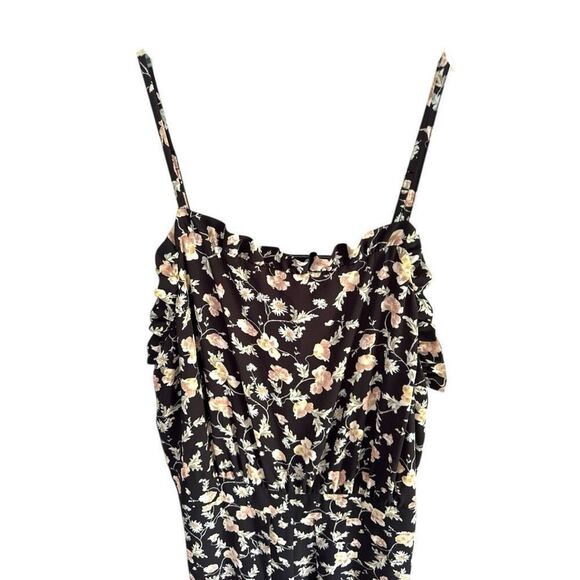 CeCe Black and Floral Pattern Wide Leg Pantsuit with Spaghetti Straps 14 - Picture 4 of 11